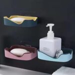 Plastic Soap Dish Holder for Bathroom Shower Wall Mounted Self Adhesive Soap Holder Saver Tray-Plastic Sponge Holder for Kitchen Storage Rack Soap Box, Bathroom (1 Pc) - Image 3