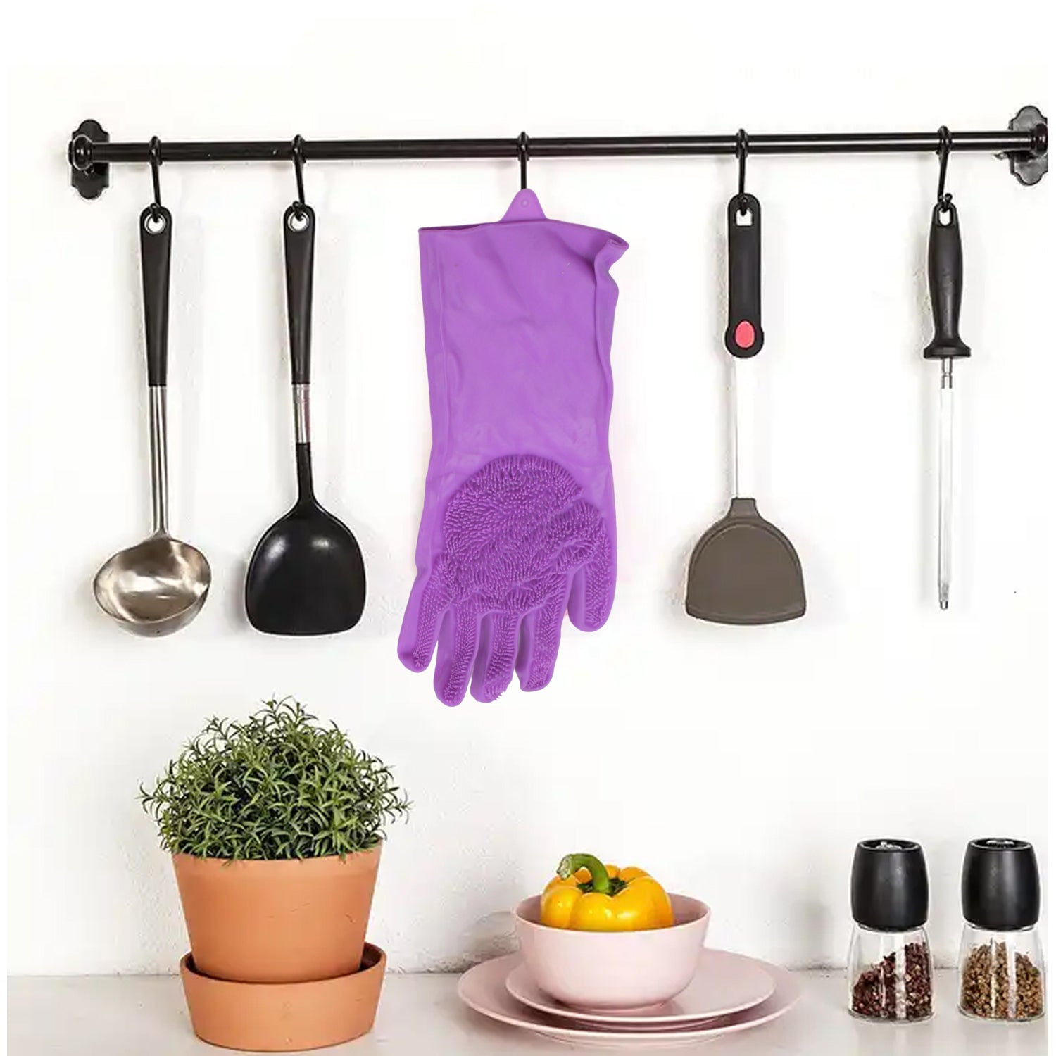 02_c7948bdf-24d2-4911-9efc-cfc1e65b7d40.jpg Single Left-Handed Silicone Dishwashing Glove: Scrubber, Reusable, Kitchen Cleaning - Image 2