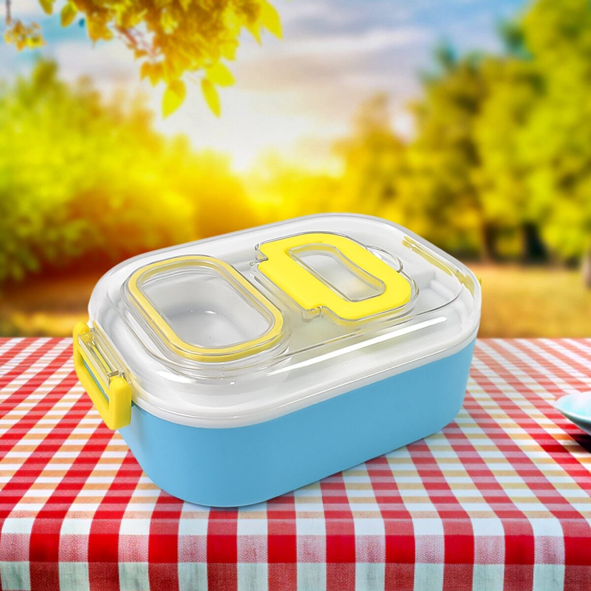 Durable Plastic Lunch box for Kids With 2 in 1 Spoon, Fork (1 Pc) - Image 3