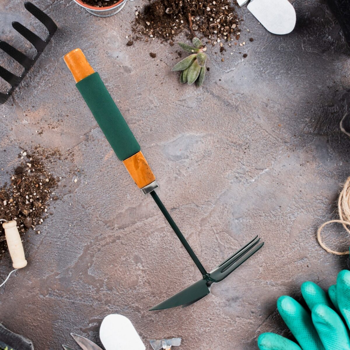 2 IN 1 DOUBLE HAND HOE GARDENING TOOL WITH WOODEN HANDLE - Image 3