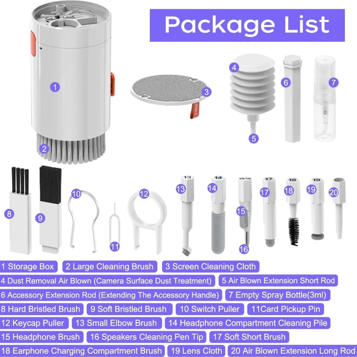 20-in-1 Keyboard Cleaner Kit Ã¢â‚¬â€œ Electronic Cleaning Brush, Spray & Tools for Laptop, Phone, Camera & More - Image 5
