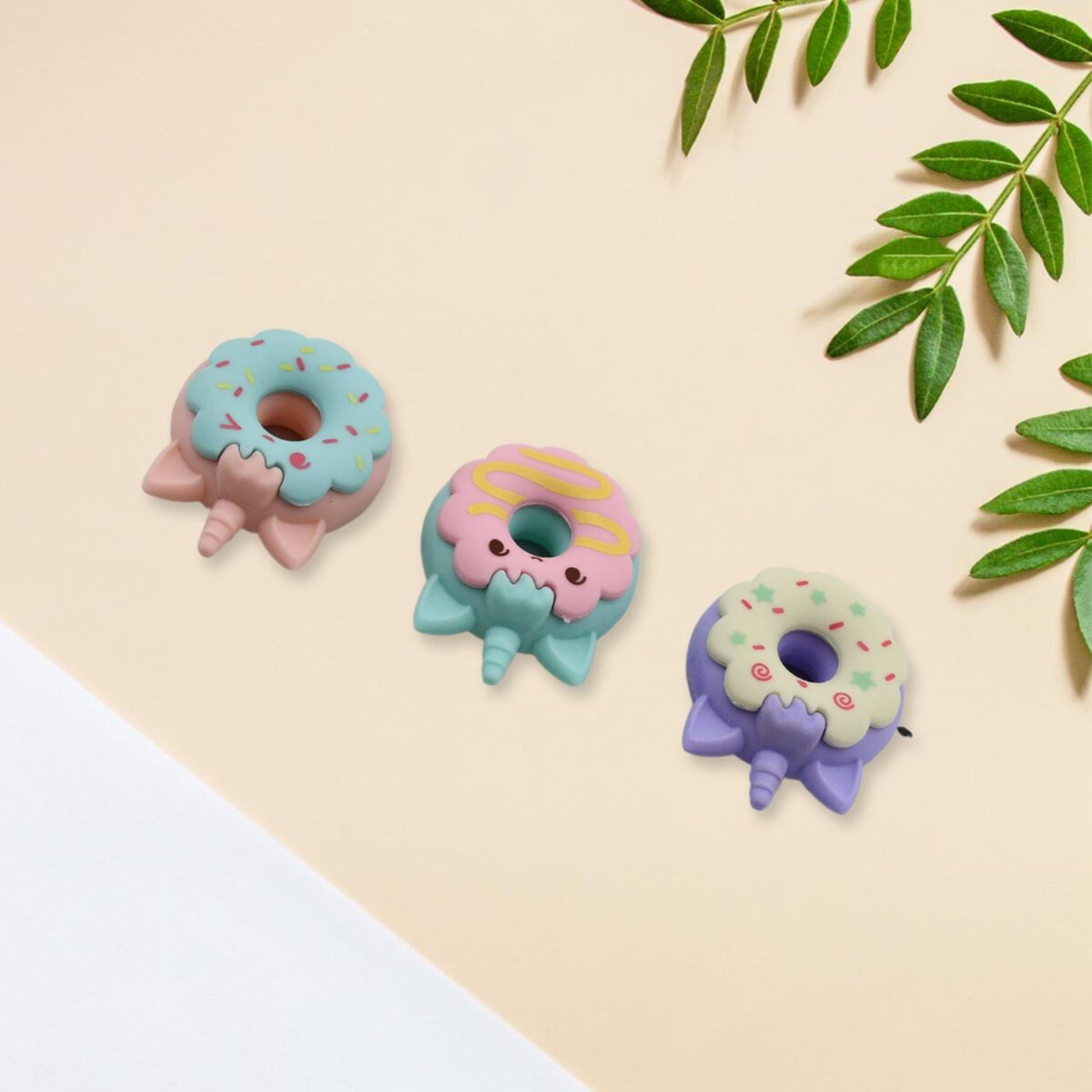 Tree Small Sized Cartoon Themed Non-Toxic Donut Erasers, School Stationery | for Kids - Boys & Girls | Birthday Gift |Return Gift (3pc Set) - Image 1