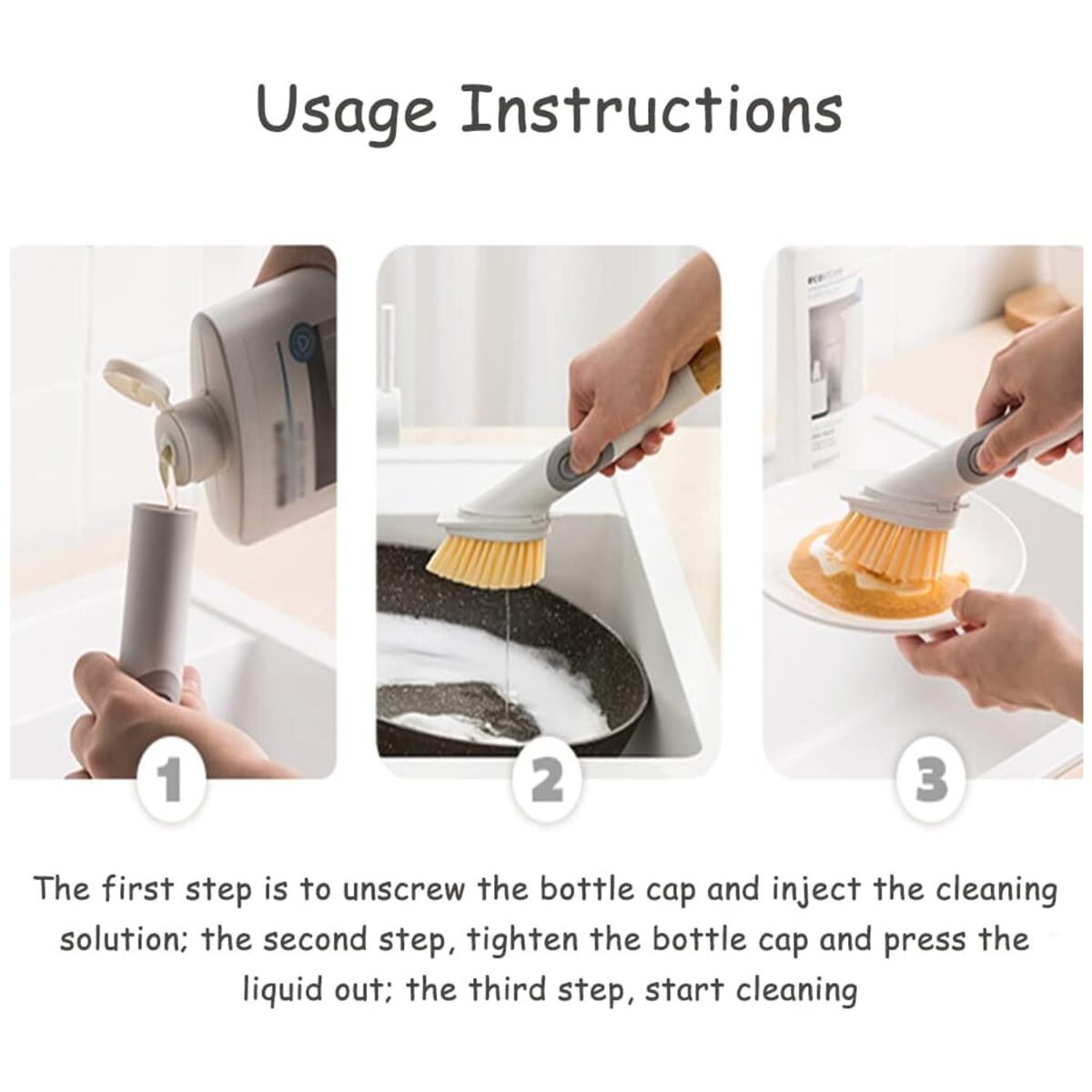 Cleaning Brushes Set, Scrub Brush Bathroom Brush, Long Handle Liquid Dispenser Pot Washing Brush - Image 5