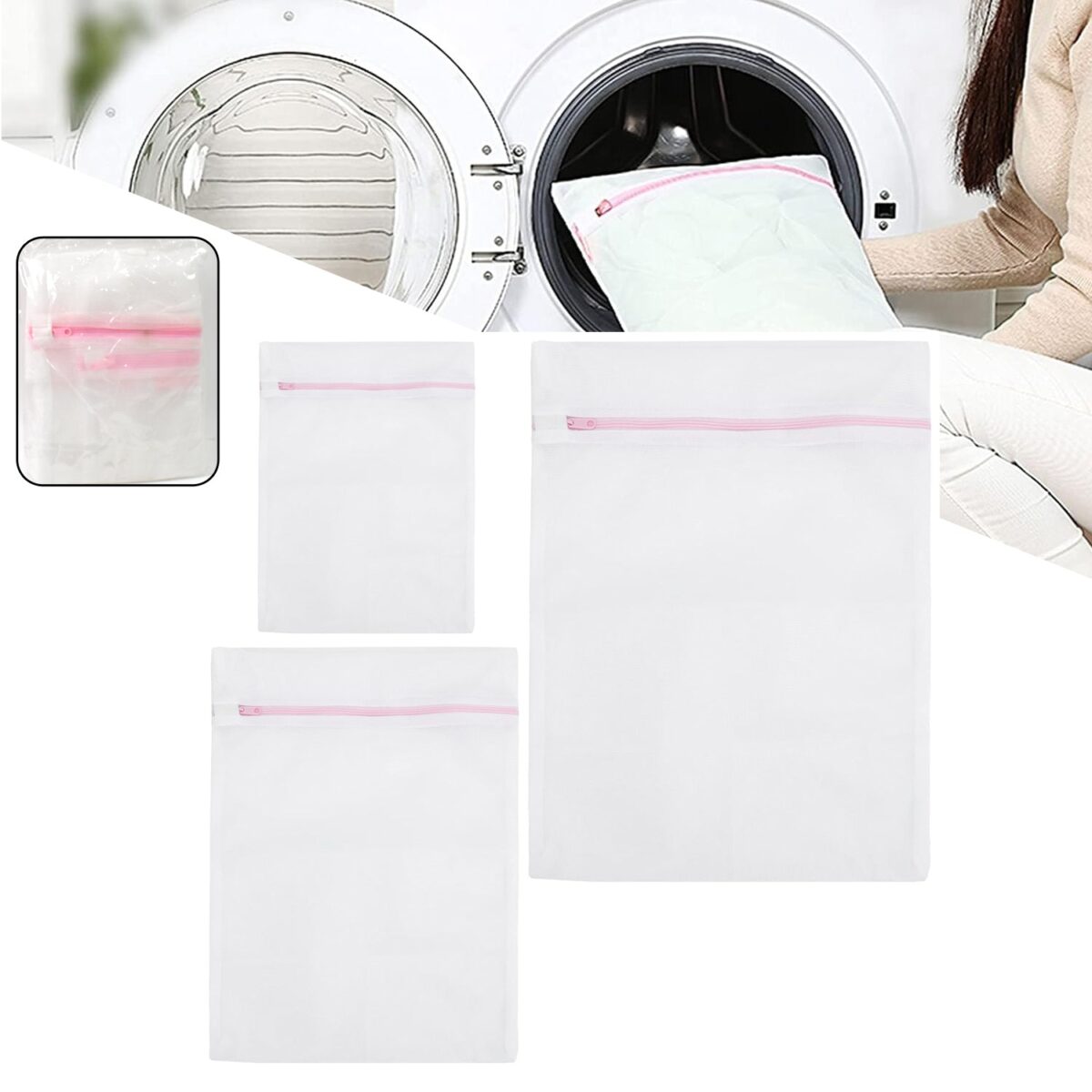 Reusable and Durable Zip Mesh Laundry Bag 3 Different Size (3 Pcs Set) - Image 1