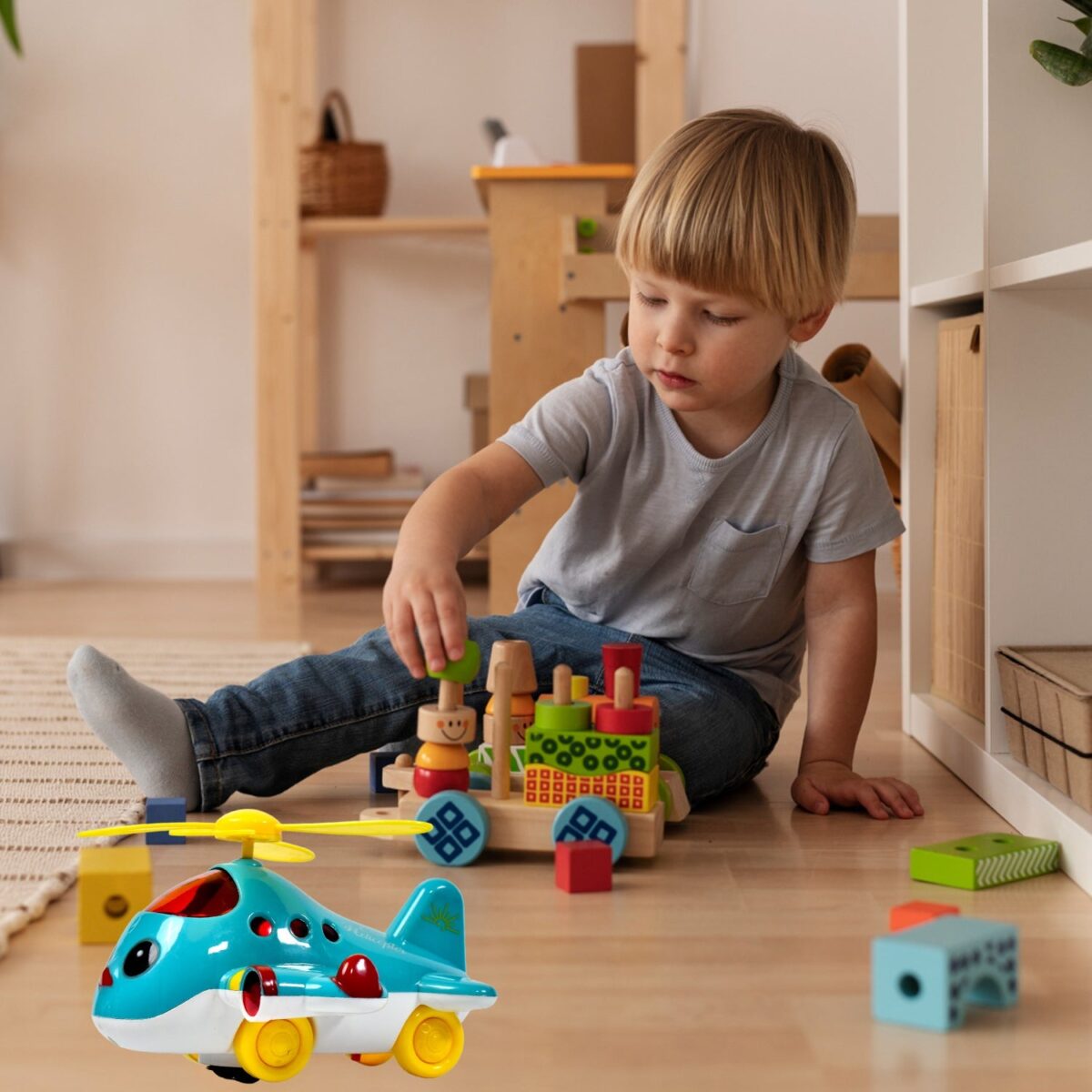 Helicopter Airplane Musical Toy - Electronic Moving Plane with Lights, for 6-18 Months, Encourages Crawling - Image 3