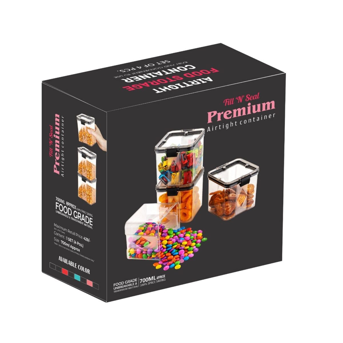 4Pc Square Container 700Ml Used For Storing Types Of Food Stuffs And Items. - Image 9