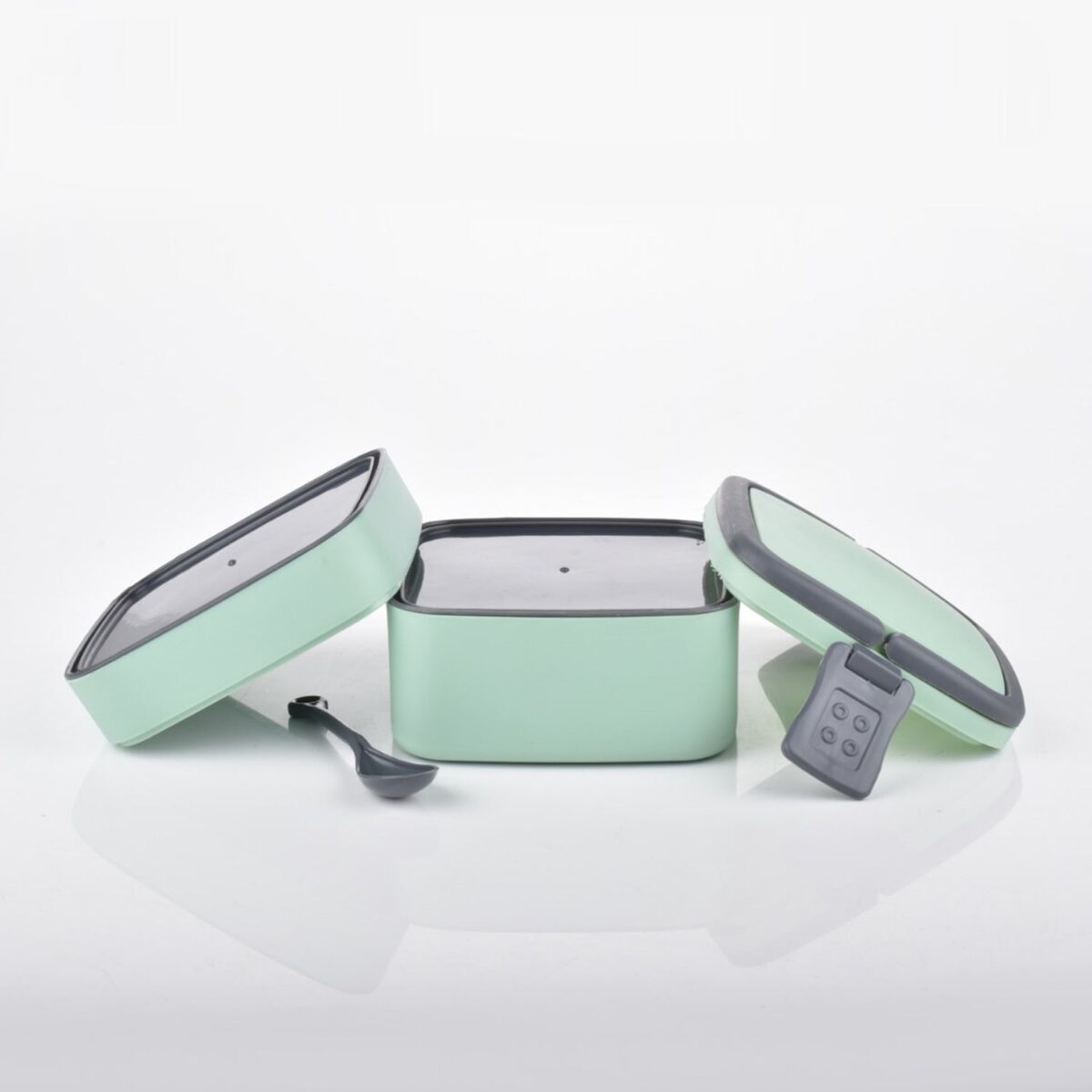 GREEN DOUBLE-LAYER PORTABLE LUNCH BOX STACKABLE WITH CARRYING HANDLE AND SPOON LUNCH BOX , Bento Lunch Box - Image 8