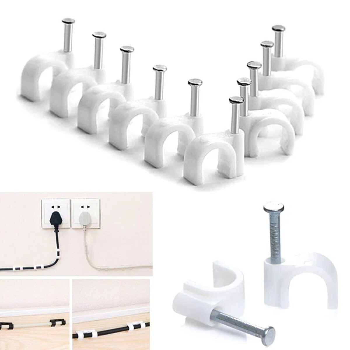 Wire Wall Clips, Plastic Cable Clips Round Wire Pins with Steel Nail (20 Pcs Set) - Image 6