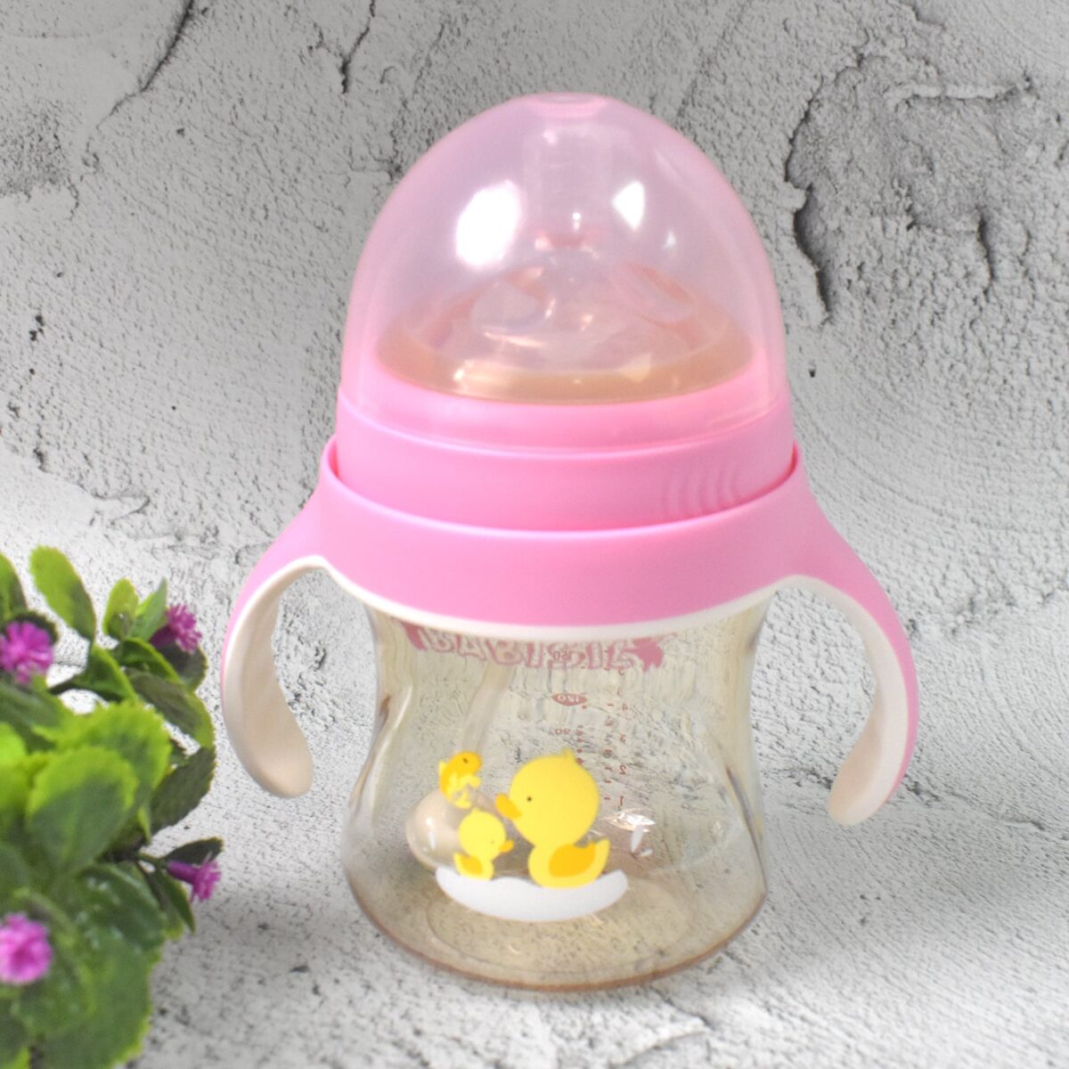Plastic Baby Feeding Bottle with Handles, Cleaning brush & Straw (240 ML / 1 Pc) - Image 4