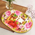 Plastic Flower Printed Design Serving Tray (3 Pcs Set / Mix Color) - Image 4