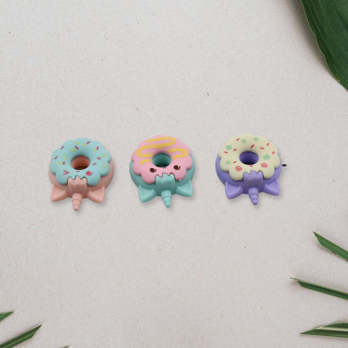 Tree Small Sized Cartoon Themed Non-Toxic Donut Erasers, School Stationery | for Kids - Boys & Girls | Birthday Gift |Return Gift (3pc Set) - Image 3