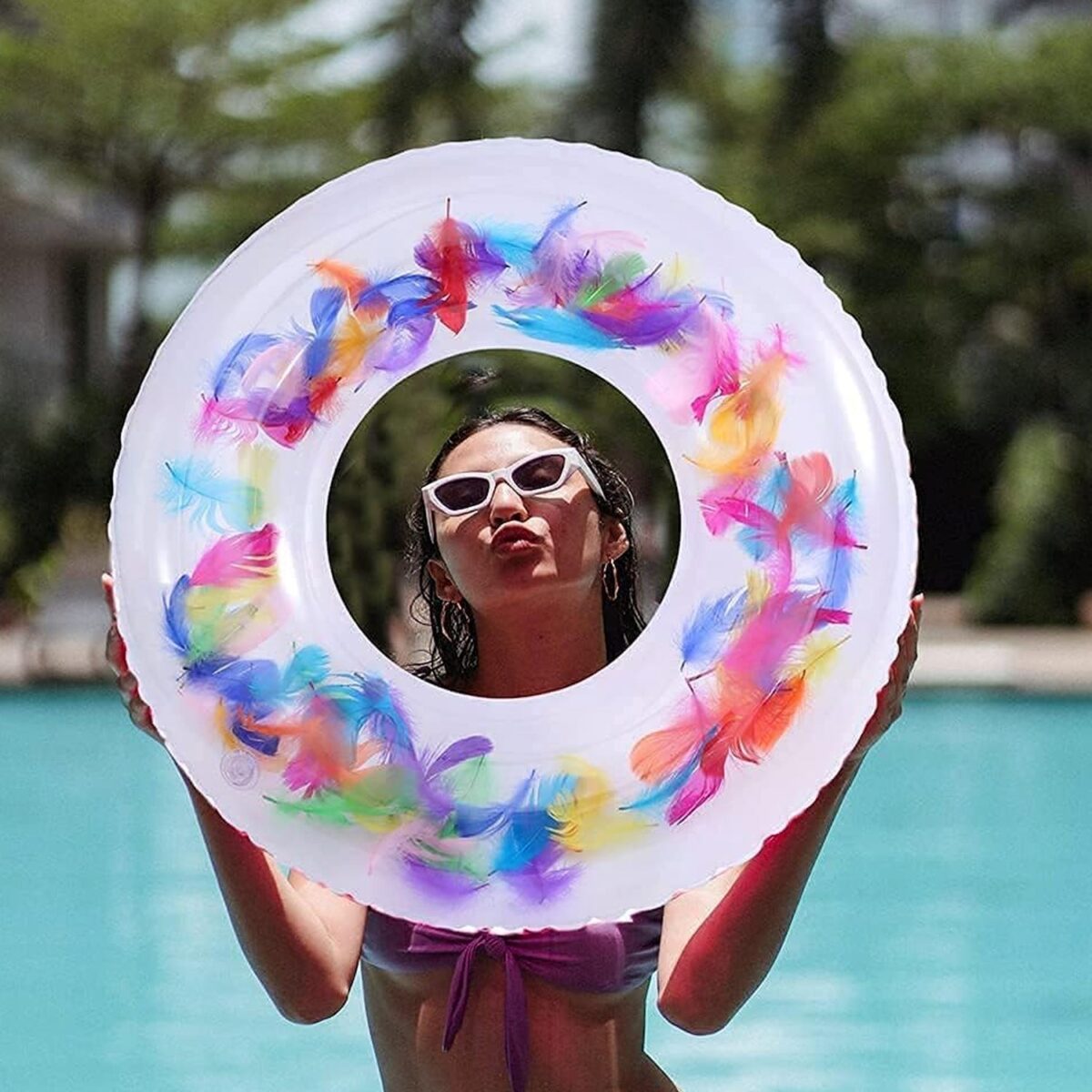 Swim Ring, For Adults, Conveniently Portable, Feathers, Swimming Ring, For Water Play, For Beaches, Swimming, Summer Vacation, Women's, Men's (1 Pc) - Image 3