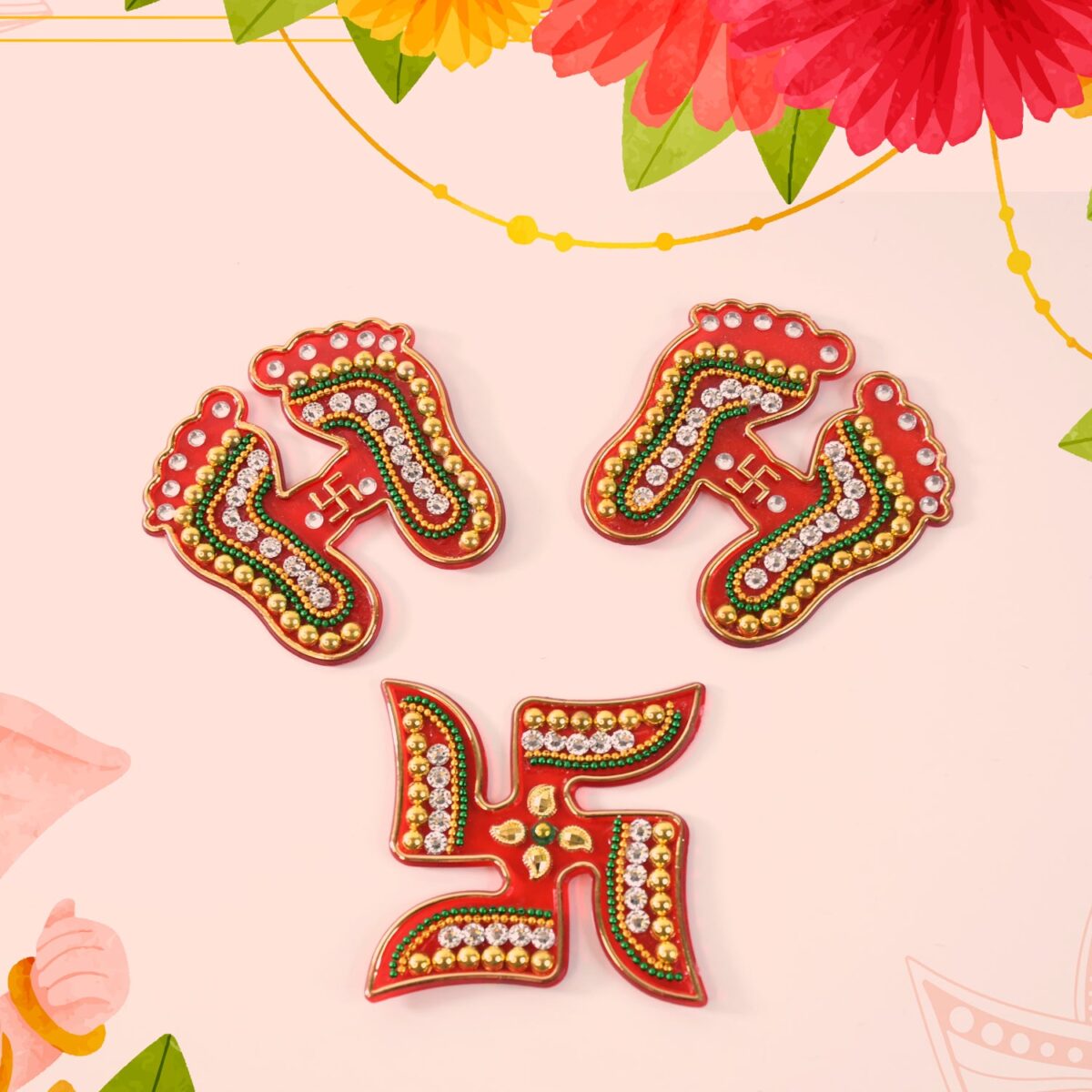 Decorative Laxmi Charan (Pagla) & Swastik Combo Set (3pc Set) - Image 6