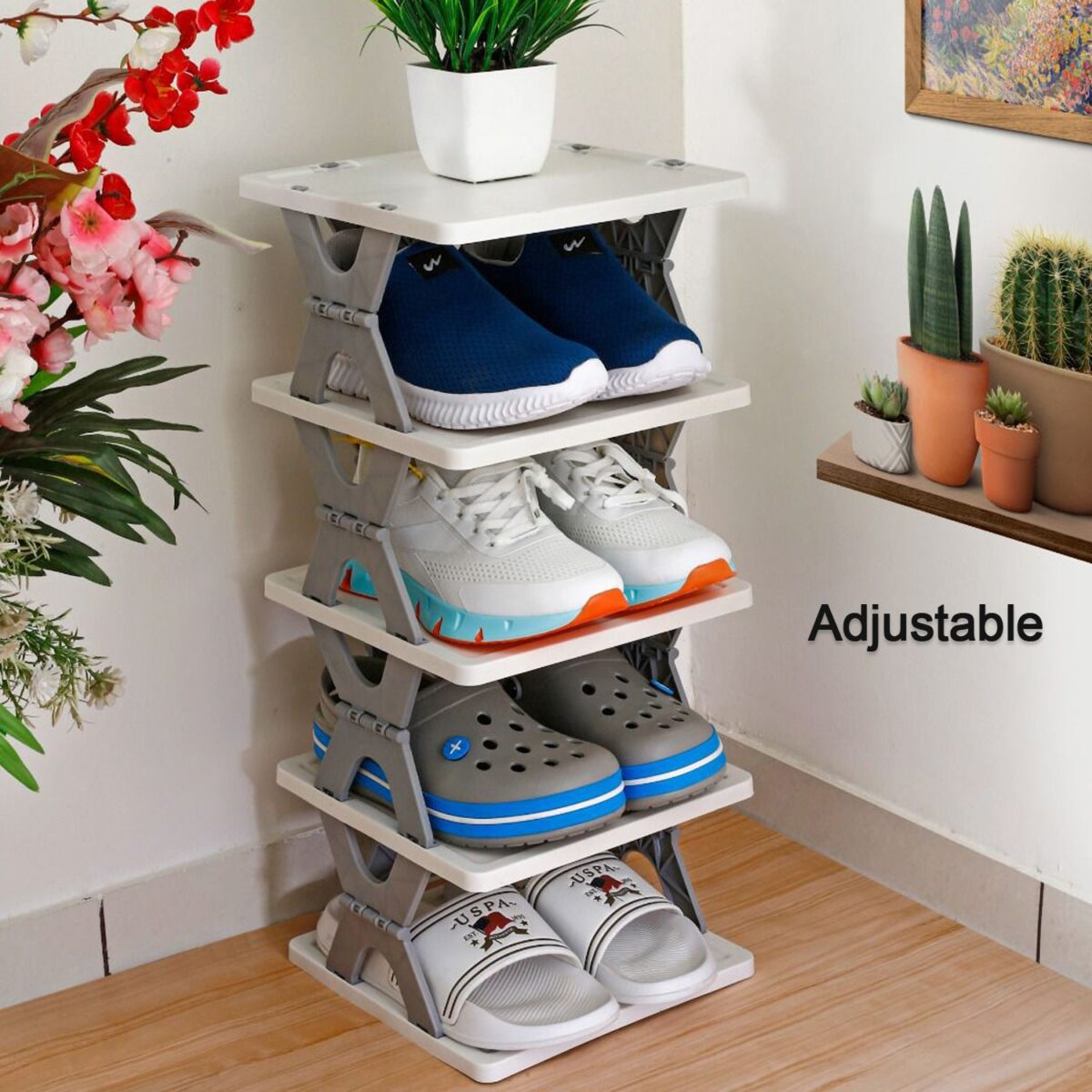 Smart Shoe Rack with 6 Layer Shoes Stand Multifunctional Entryway Foldable & Collapsible Door Shoe Rack Free Standing Heavy Duty Plastic Shoe Shelf Storage Organizer Narrow Footwear Home (Mix Color) - Image 5
