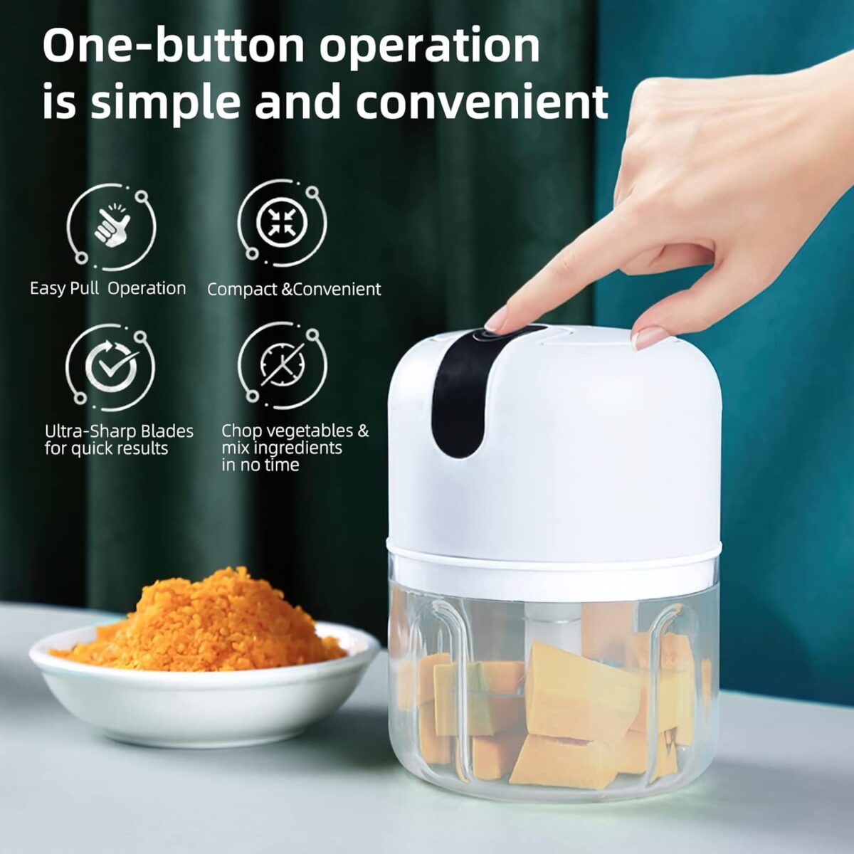 Wireless USB Rechargeable Mini Electric Garlic Machine / Chopper 3 Blades (250Ml) - Image 6