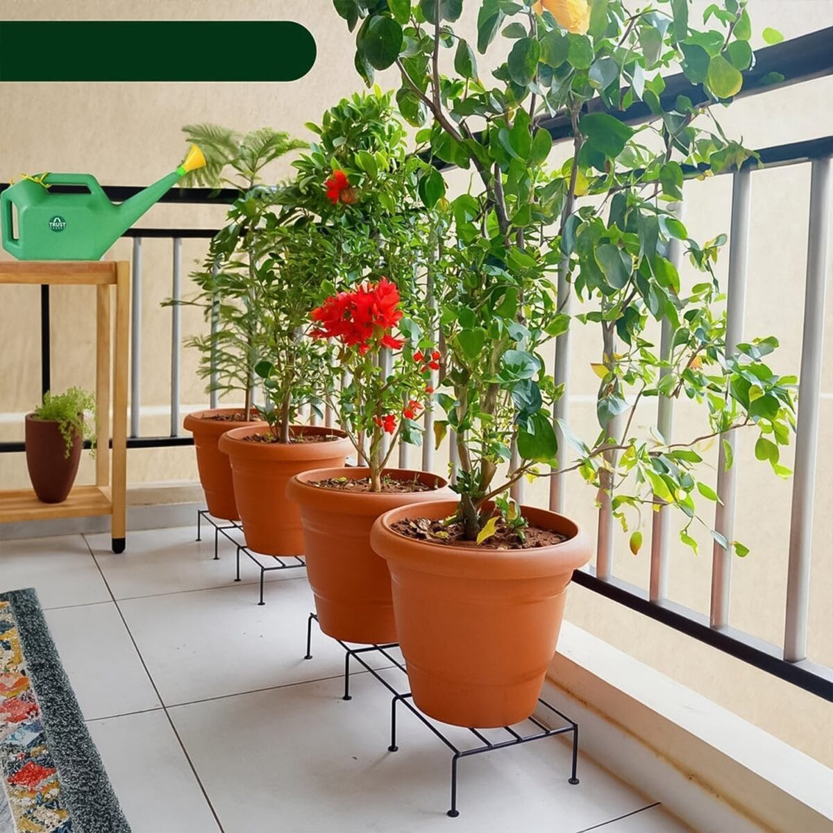 Metal Rectangle Flower plant stand for balcony (60Ãƒâ€”20 Cm / 2 Pc Set) - Image 4