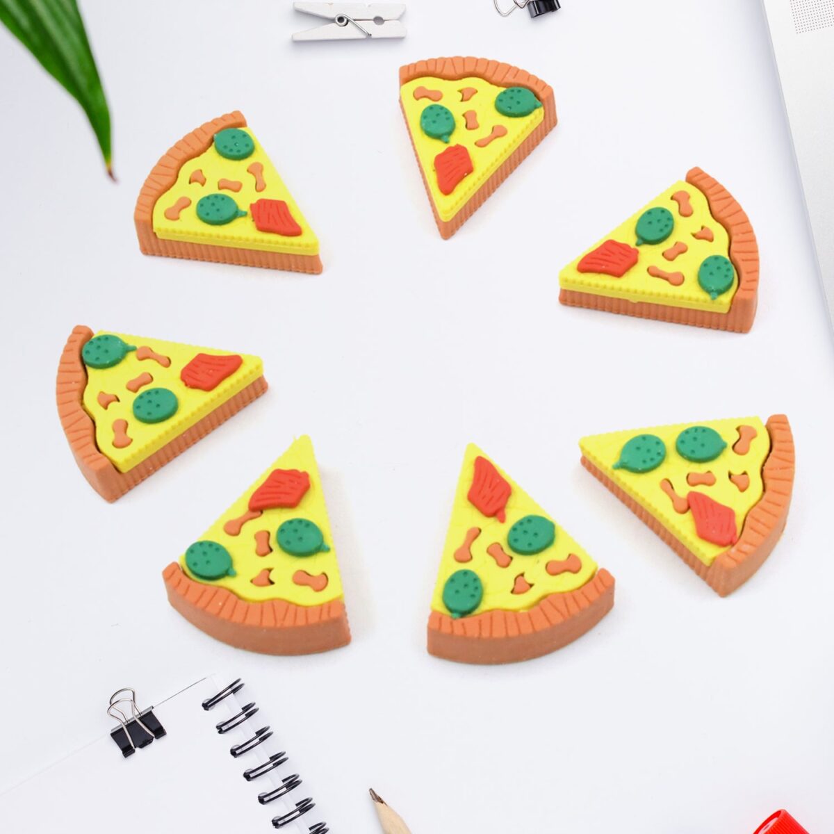 3D Pizza Slices Eraser Set Ã¢â‚¬â€œ Fancy & Colorful Stationery for Kids & Gifts (7 slice) - Image 1