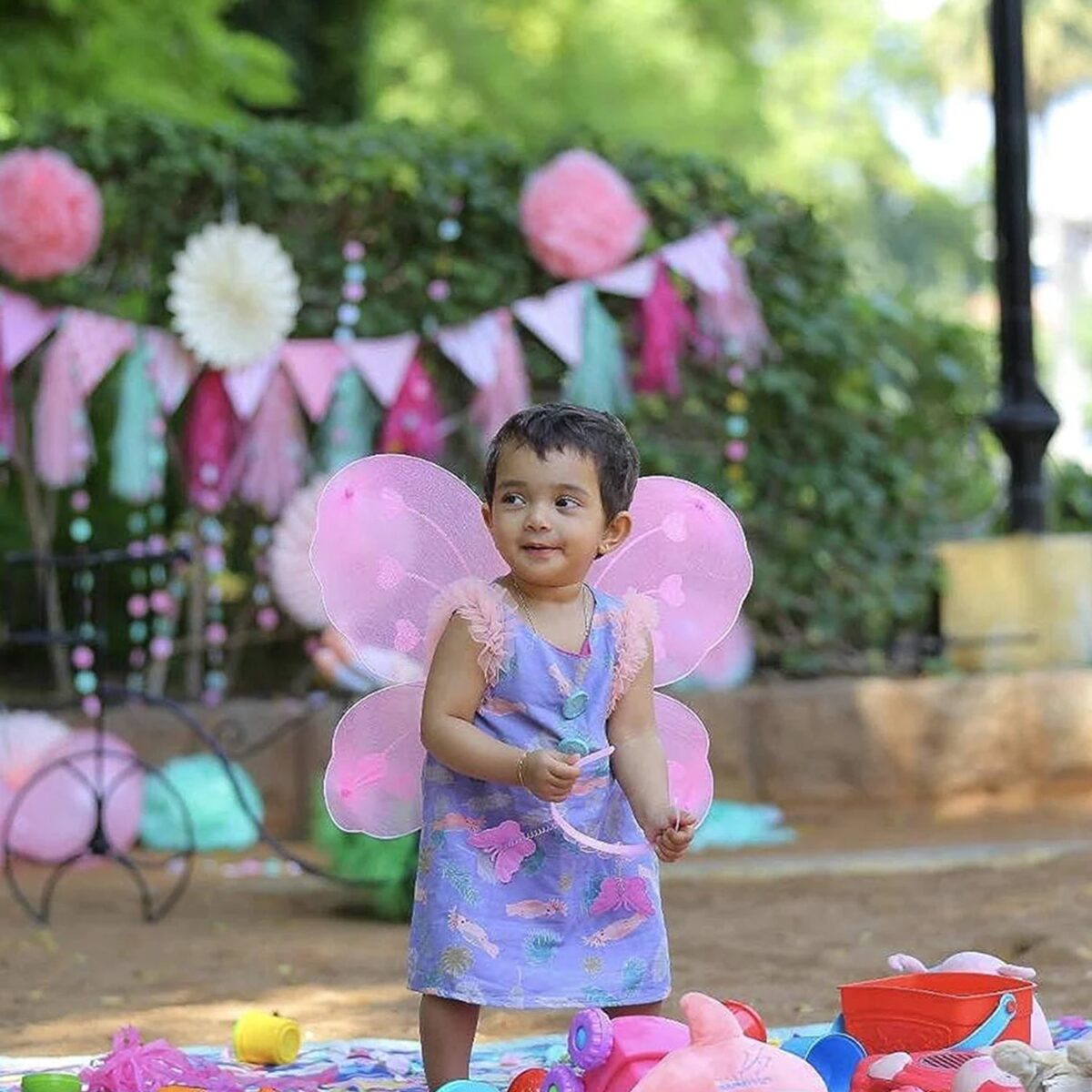 Baby Girl's Fairy Nylon Butterfly Wings Costume Butterfly Fairy Angel Wing| Wand And Hairband Multi- Color For Party (1pc) - Image 2