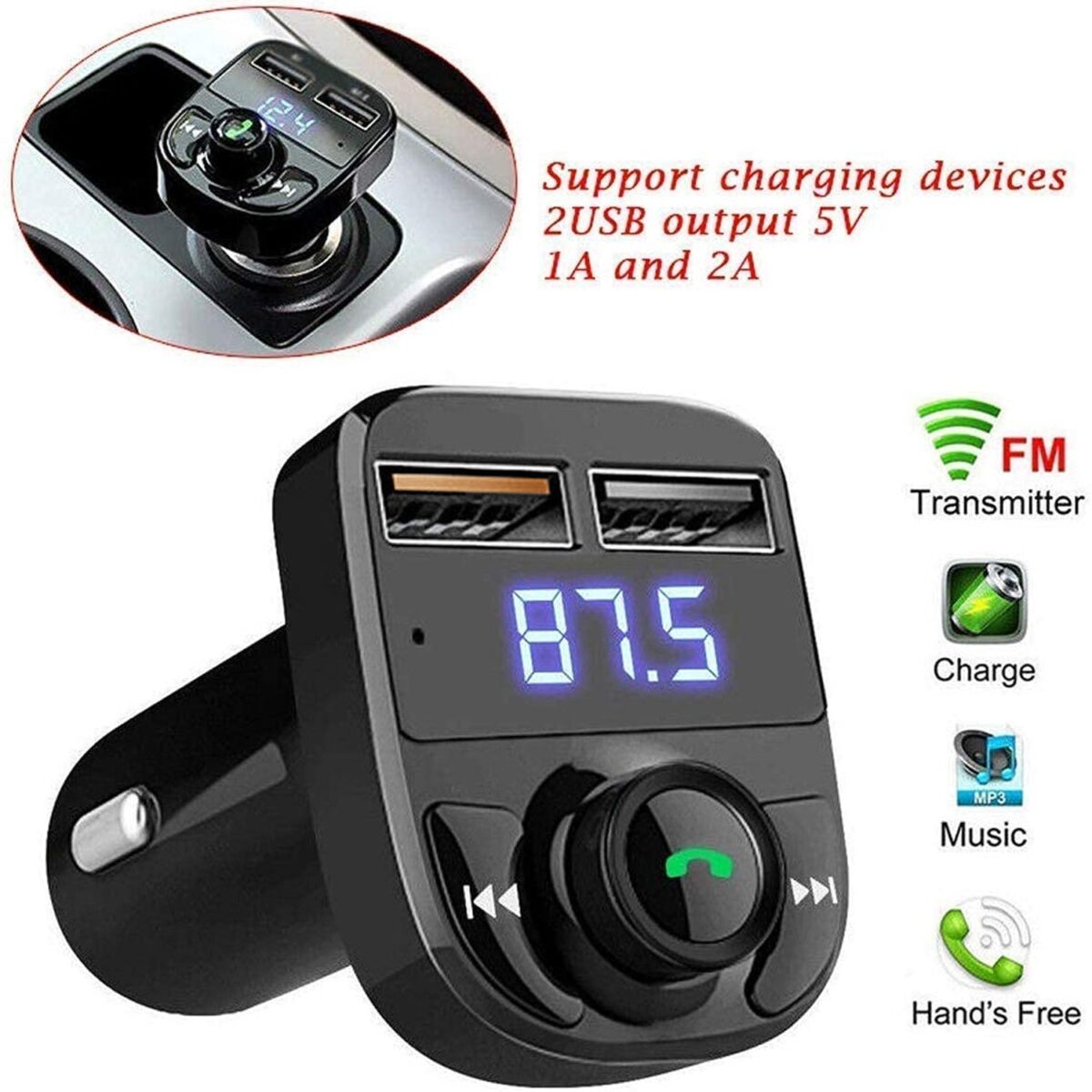 CAR-X8 Bluetooth FM Transmitter Kit with Dual USB Fast Charger - Image 5