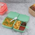 Double-Layer Square Lunch Box with  Spoon , 4 Compartment Tiffin & Push Lock , Plastic Tiffin Box for Travelling, School Kids & Office Exclusive, Home - Image 3