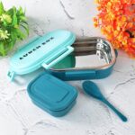3 in 1 Spicy Bite Stainless Steel Lunch Box With Plastic Small Box & Spoon (1 Set) - Image 4