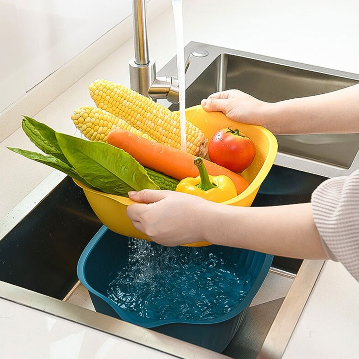 03_5a7d9634-8c49-4e8c-a556-f84a50c8ef8a.jpg Plastic Washing Bowl & Strainer Basket for Kitchen (Set of 2) - Image 5