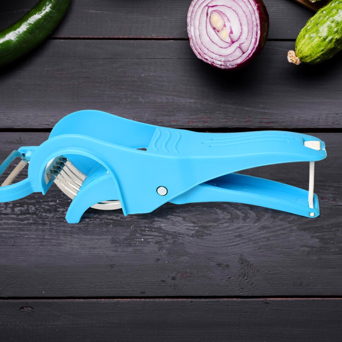 2 in 1 Vegetable &  Fruit Multi Cutter 5 Blade Vegetable Cutter with Peeler (1 Pc / Multicolor) - Image 4
