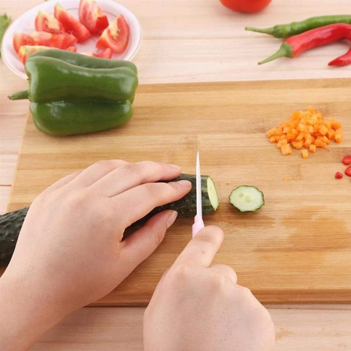 Thick Wooden Bamboo Kitchen Chopping Cutting Slicing Board with Holder for Fruits Vegetables Meat - Image 1