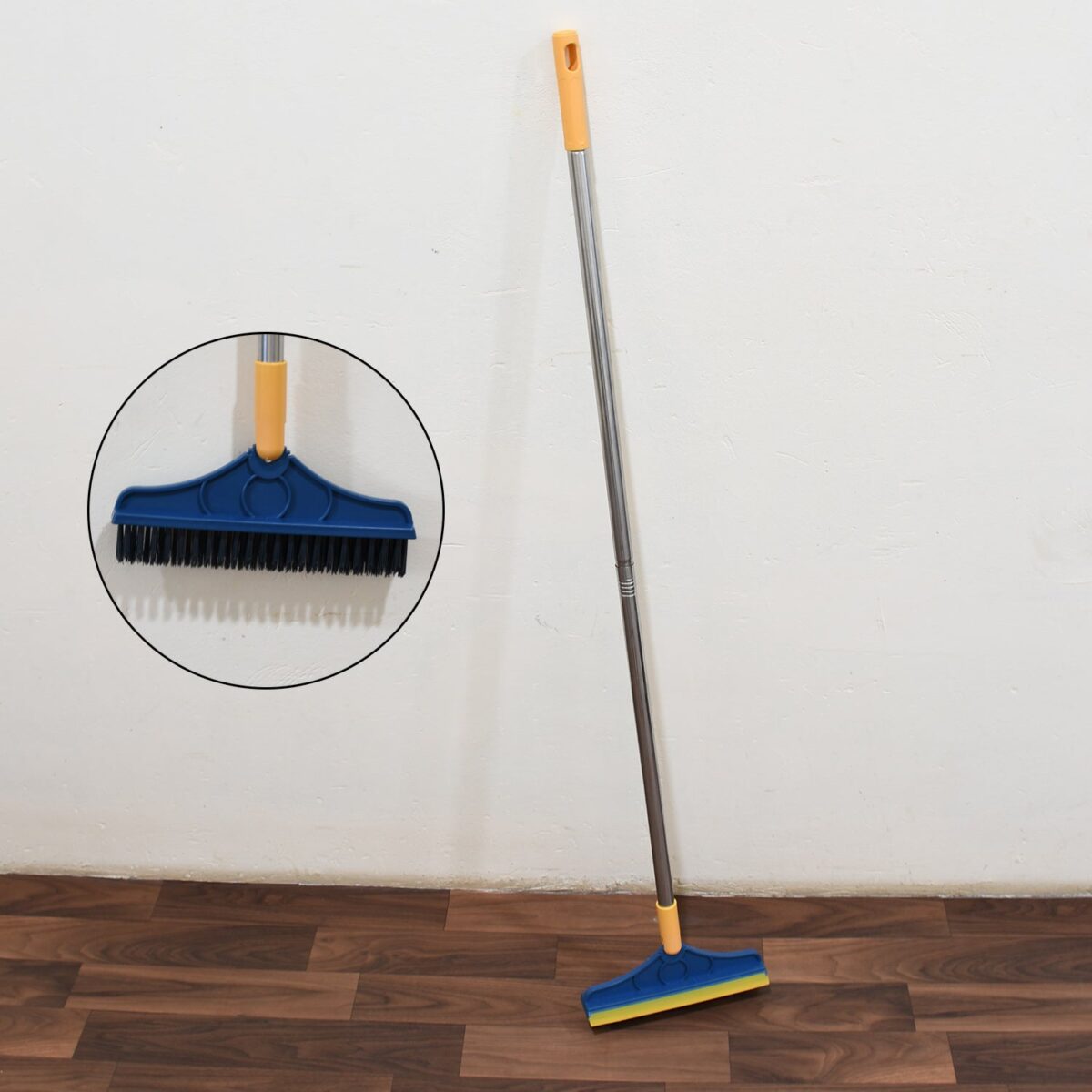 2 in 1 Cleaning Brush & Wiper , Long Handle Floor Brush, Rotatable Cleaning Brush for Bathroom, Kitchen, 120 Degree Triangular Rotating Brush Head with Wiper - Image 1