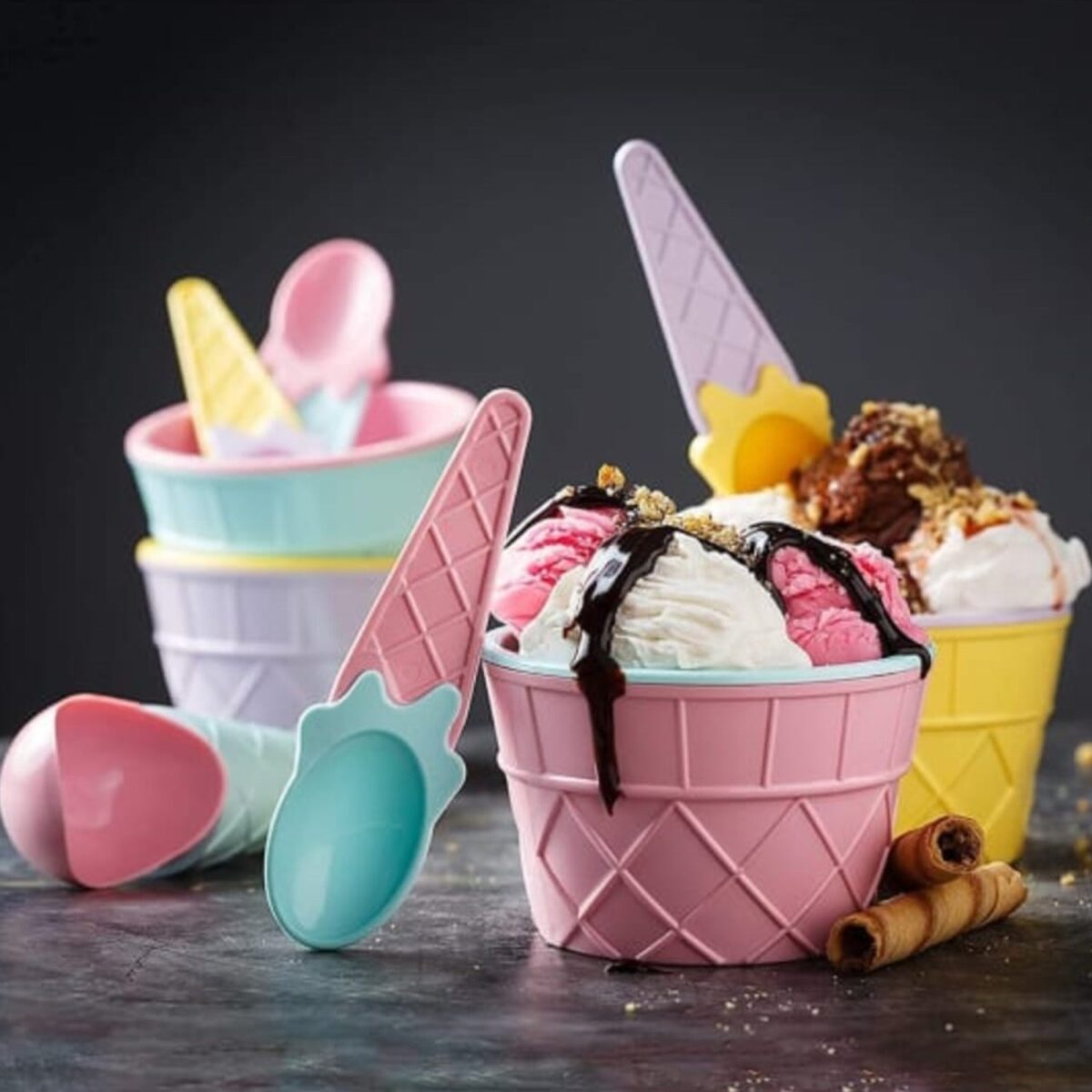 Premium Ice Cream Waffle Spoon Bowl Set (6-Piece , Color Box) - Image 8