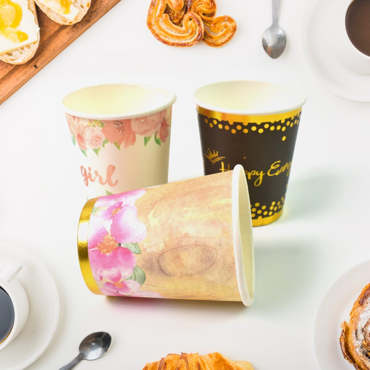Disposable Paper Cups, Disposable Tea, Coffee Cups (3 Pcs Set / Mix Color) - Image 4
