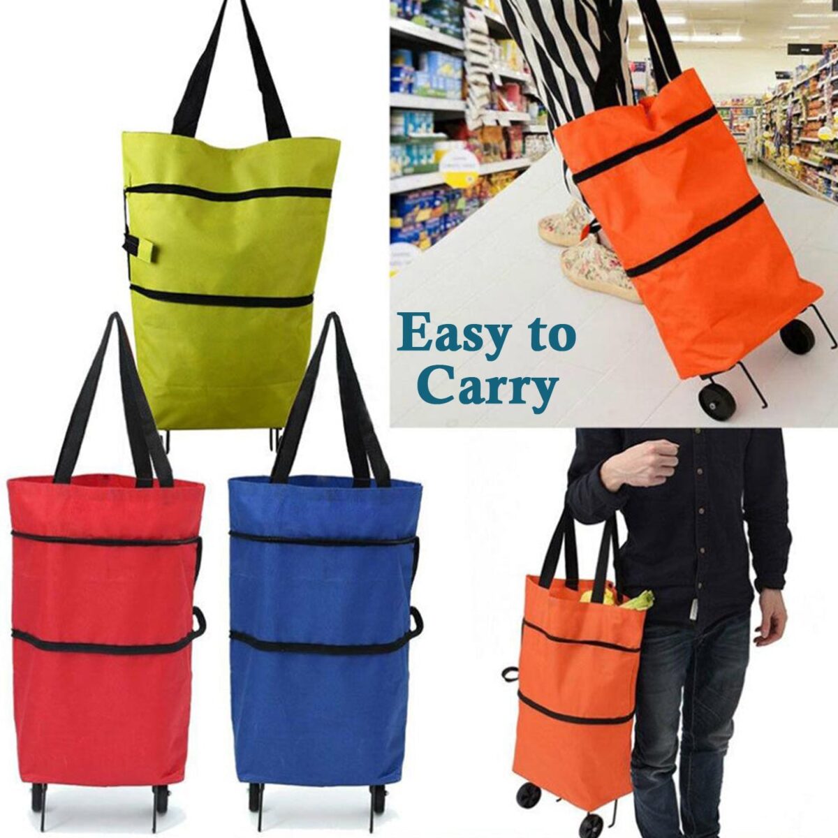 Folding Cart Bags Trolley Shopping Bag For Travel Luggage - Image 4