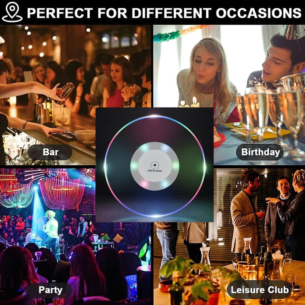 Colorful LED Cocktail Coaster, Round Ultra-Thin LED Drink Coaster (1 Pc) - Image 7
