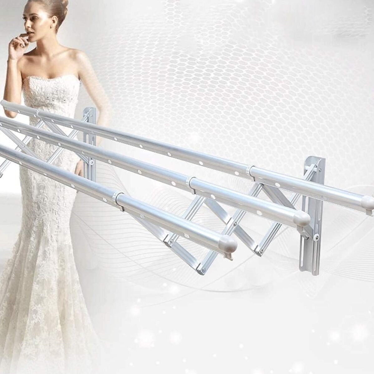 Clothes Rail Rack Clothes Drying Racks, Airer Clothes Drying Rack Wall Mounted Clotheshorse Clothes Airer Washing Cloth Line Extendable Fold Towel Rack Bar for Bathroom Indoor Outdoor - Image 4