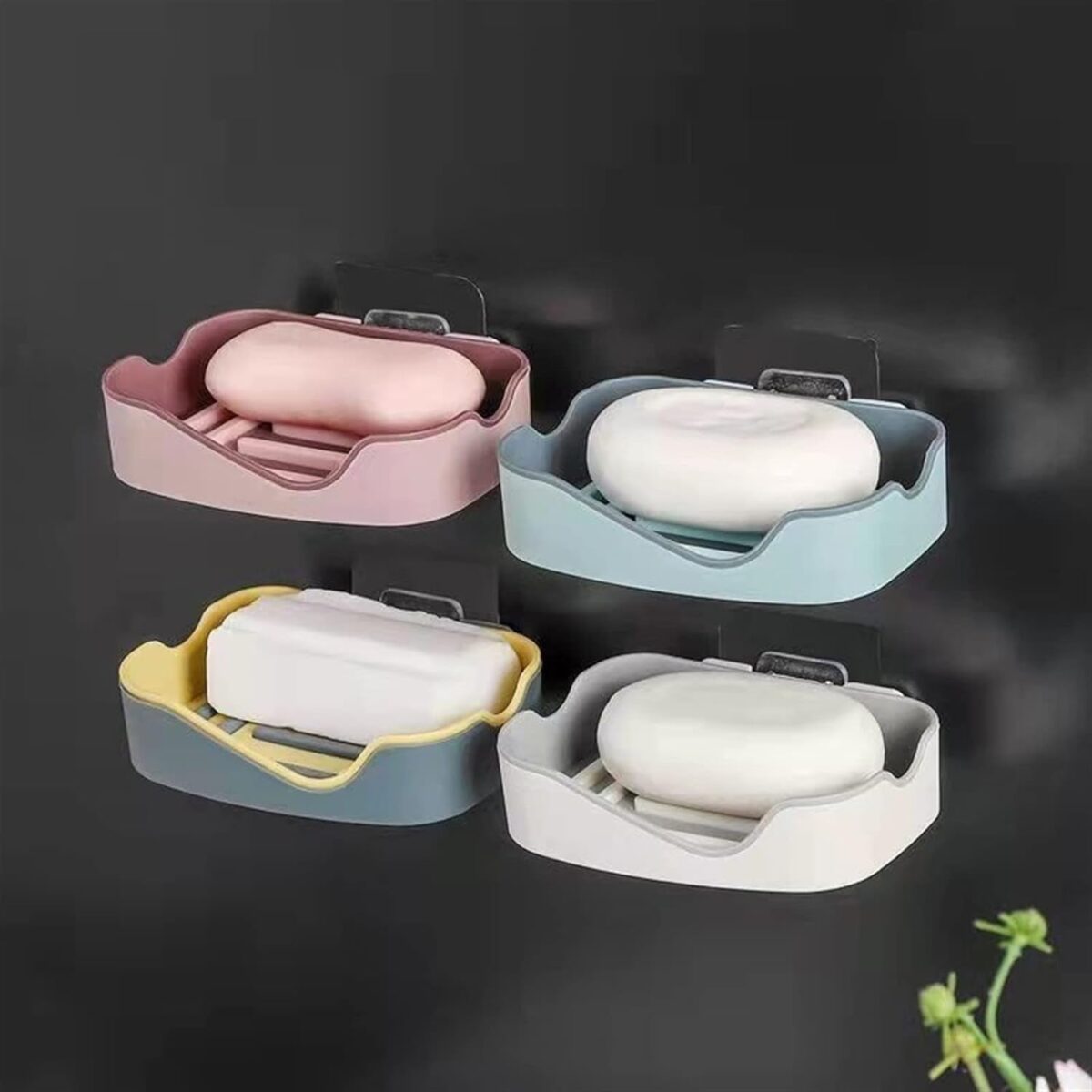 Plastic Soap Dish Holder for Bathroom Shower Wall Mounted Self Adhesive Soap Holder Saver Tray-Plastic Sponge Holder for Kitchen Storage Rack Soap Box, Bathroom (1 Pc) - Image 5
