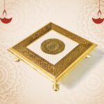 Golden - Square Pooja Chowki Patla / Bajot (20Ã—20 CM / 1 Pc) - Image 4
