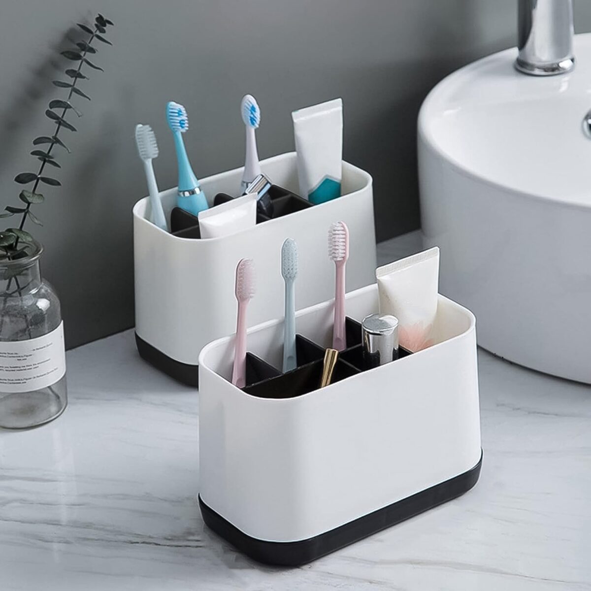 6 Compartment Multi Purpose Organizer Toothbrush Holder Stand Plastic Caddy (1 Pc) - Image 5