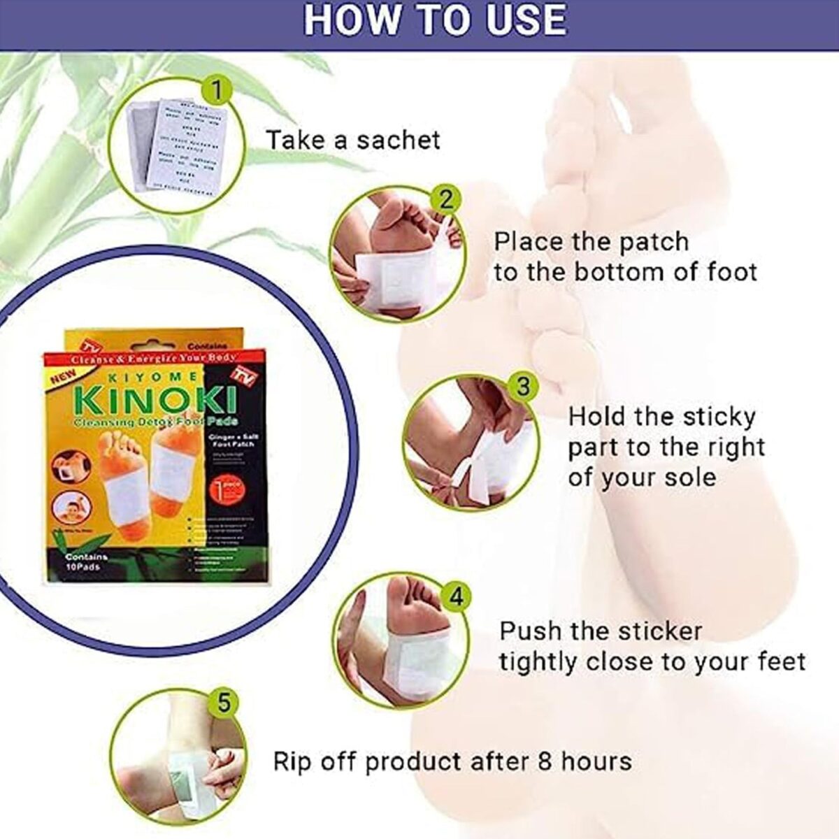 kinoki Cleansing Detox Foot Pads, Ginger & salt Foot Patch -10pcs (Free Size, White) - Image 6