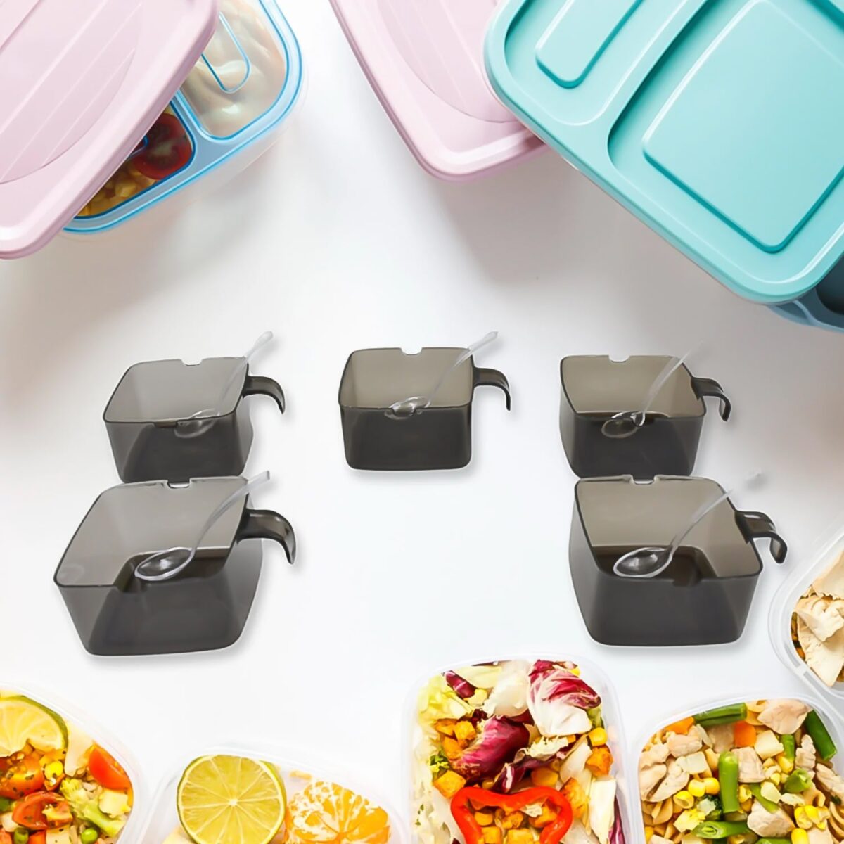 Rotating Spice Jars Vertical Rotatable Seasoning Box 5 Section / Tier With 5 Spoon (1 Set) - Image 4