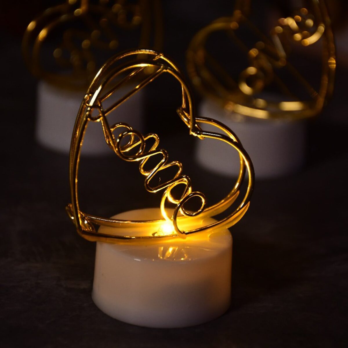 Set of 12 Multicolor Flameless Heart Candles for Decoration - Image 1