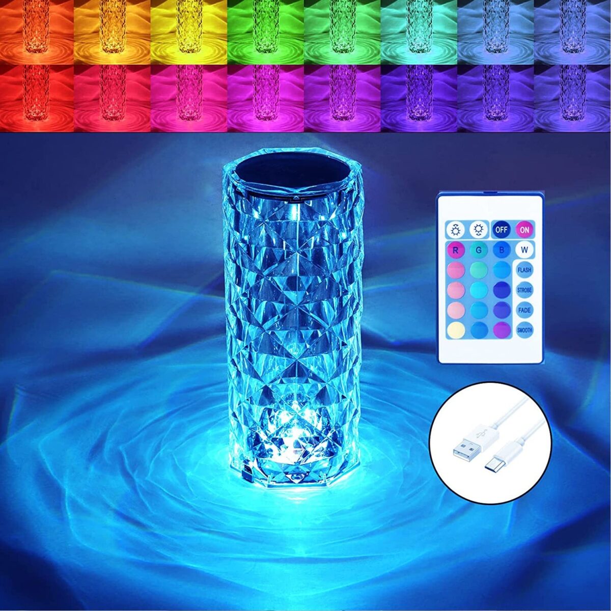 Crystal Touch Night Light for Bedroom Decor (16 Colors, Remote, USB) - Image 1