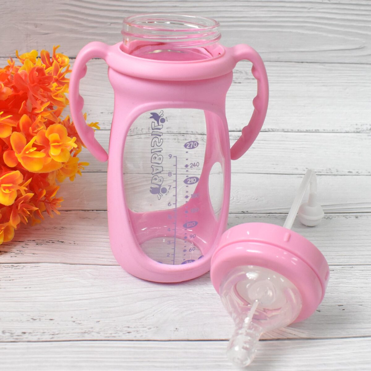Baby Feeding Bottle with Handles & Straw (Mix Design, Size & Color / 1 Pc) - Image 4