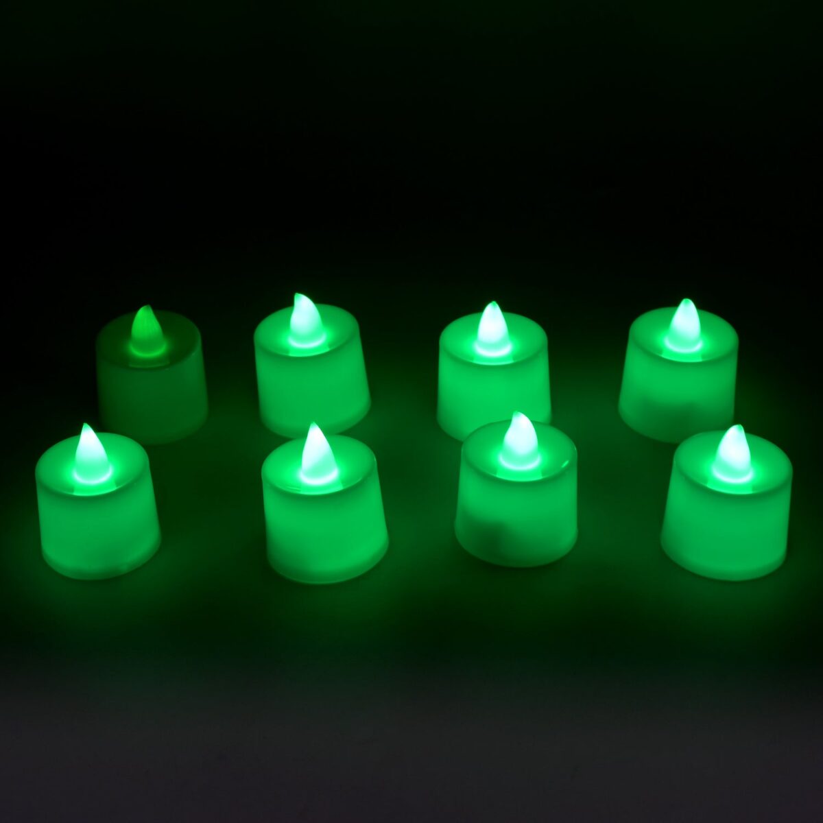 GREEN FLAMELESS LED TEALIGHTS, SMOKELESS PLASTIC DECORATIVE CANDLES - LED TEA LIGHT CANDLE FOR HOME DECORATION (PACK OF 8) - Image 1