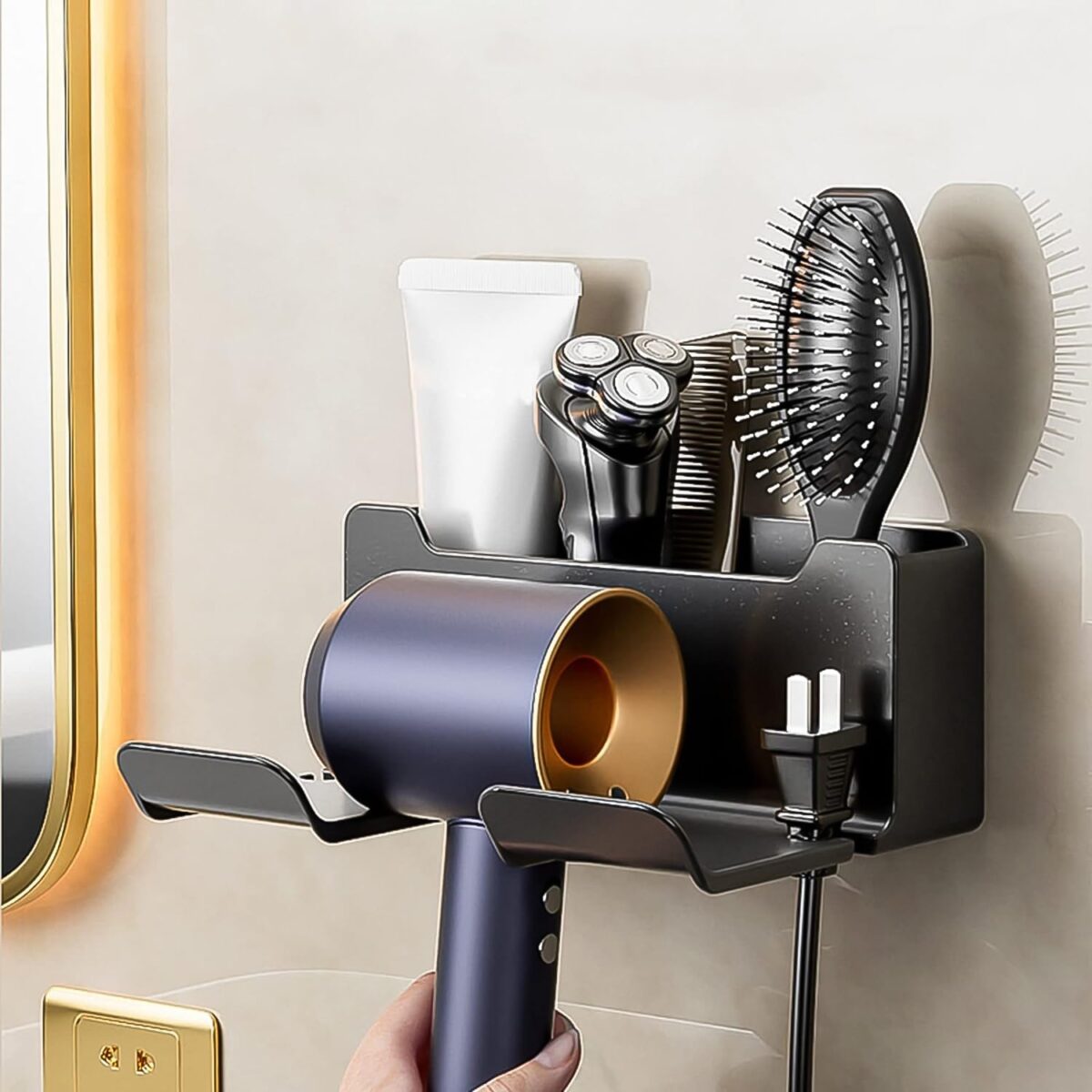 3 Compartment Wall Mount Hair Blower, Hair Dryers Holder (1 Pc) - Image 6