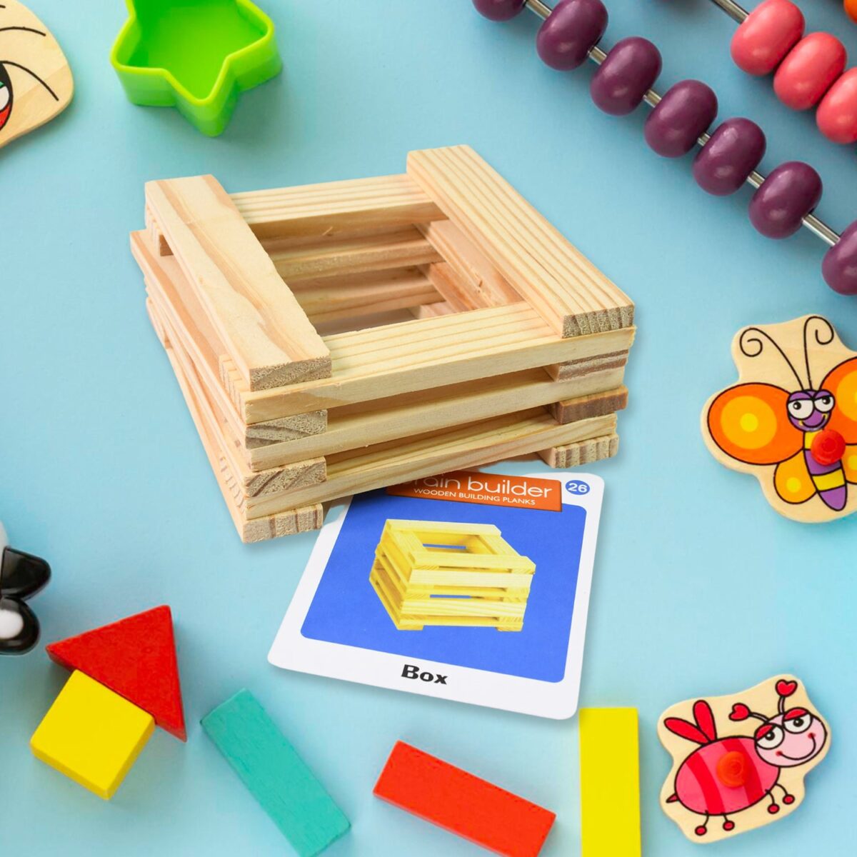 Wooden Pattern Brain Puzzles 20 Pcs Wooden Strips, 40 Pattern Cards (1 Set) - Image 1