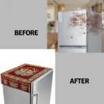 Cotton Fridge Top Cover Set - Standard, Appliance Covers Fridge Dustproof Cover with Peacock Deign 6 Utility Side Pockets Fridge Cover For All types Fridge Refrigerator Use (100x60CM) - Image 4