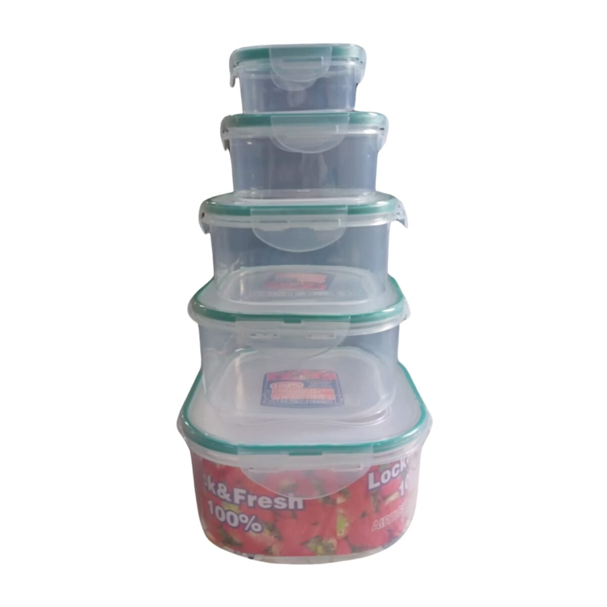 Kitchen Storage Containers Set Ã¢â‚¬â€œ Fridge Storage, Plastic Organizer, Snap-Seal Lunch Box (5 Pcs Set) - Image 1