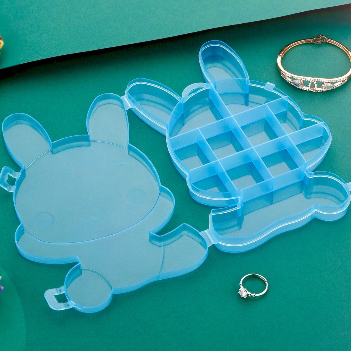 Transparent Cartoon Bear Clear Plastic Storage Box Jewelry Organizer Holder Cabinets For Small objects (1 Pc Mix Color) - Image 1