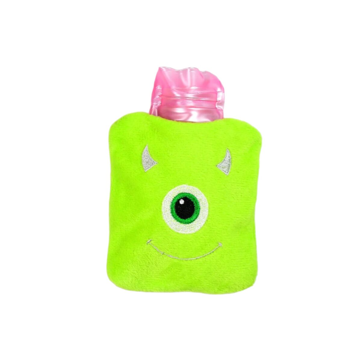 Green One-Eyed Monster Print Small Hot Water Bag with Cover for Pain Relief - Image 1