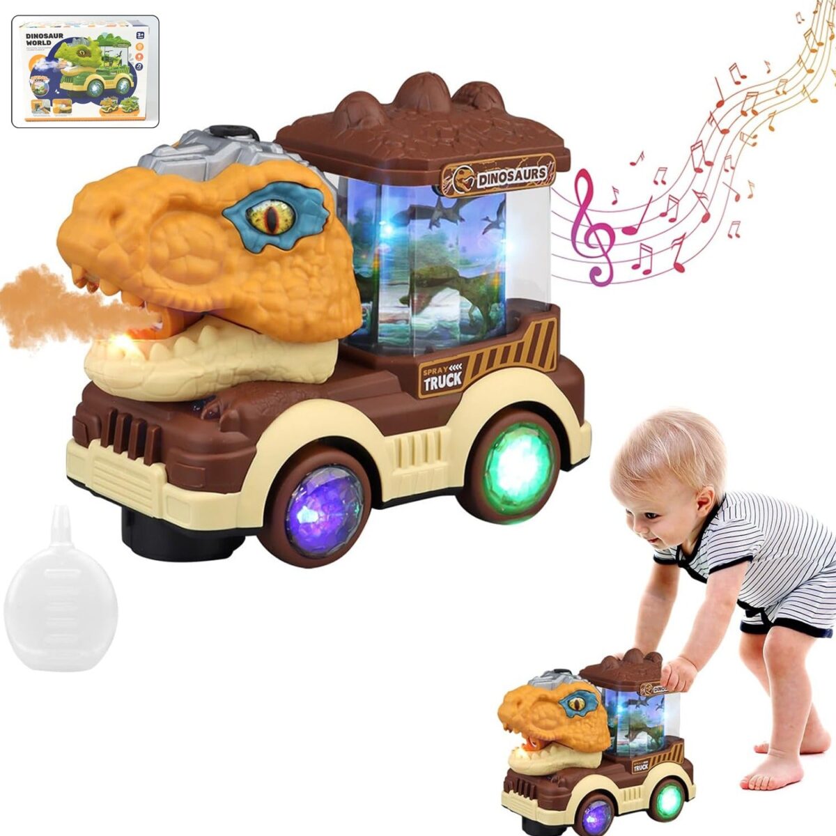 Dinosaur Car Toy with Humidifier Sound and Light (1 Pc) - Image 1